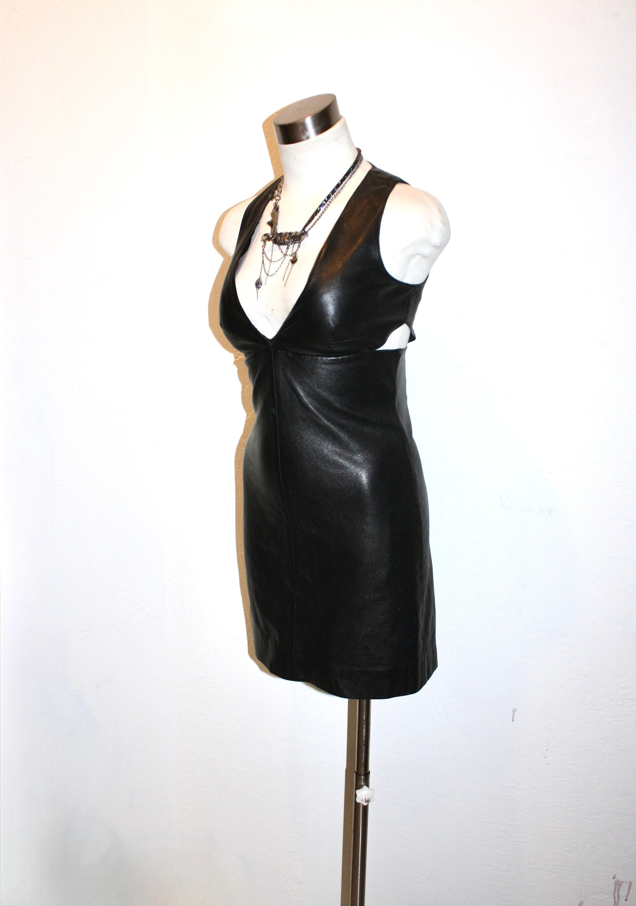 Gianni Versace Versus Vintage Leather Cut Out Wiggle Dress - Authentic