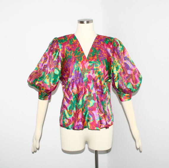 Vintage GIVENCHY COUTURE Floral Silk Peasant Blou… - image 2