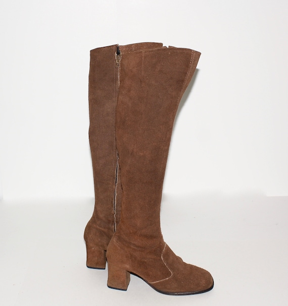 Vintage 60's GOGO BOOTS Brown Suede Over the Knee… - image 5
