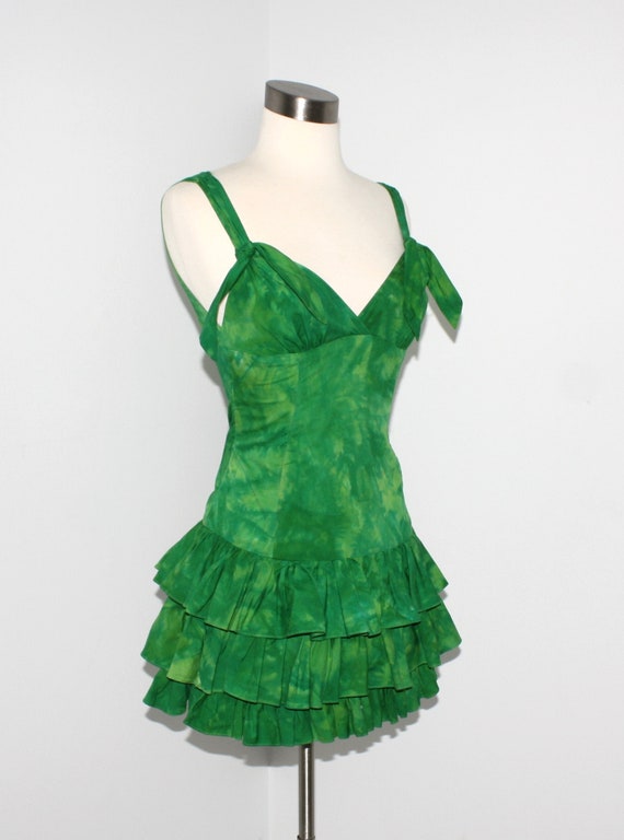 Vintage TRACY FEITH Green Tie Dye Corset Mini Dre… - image 3