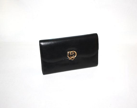 GUCCI Vintage Wallet Black Leather Tri-Fold Clutc… - image 1