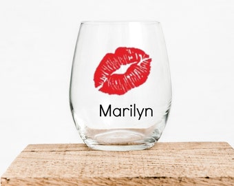 Personalize Lip stemless 15oz wine glass