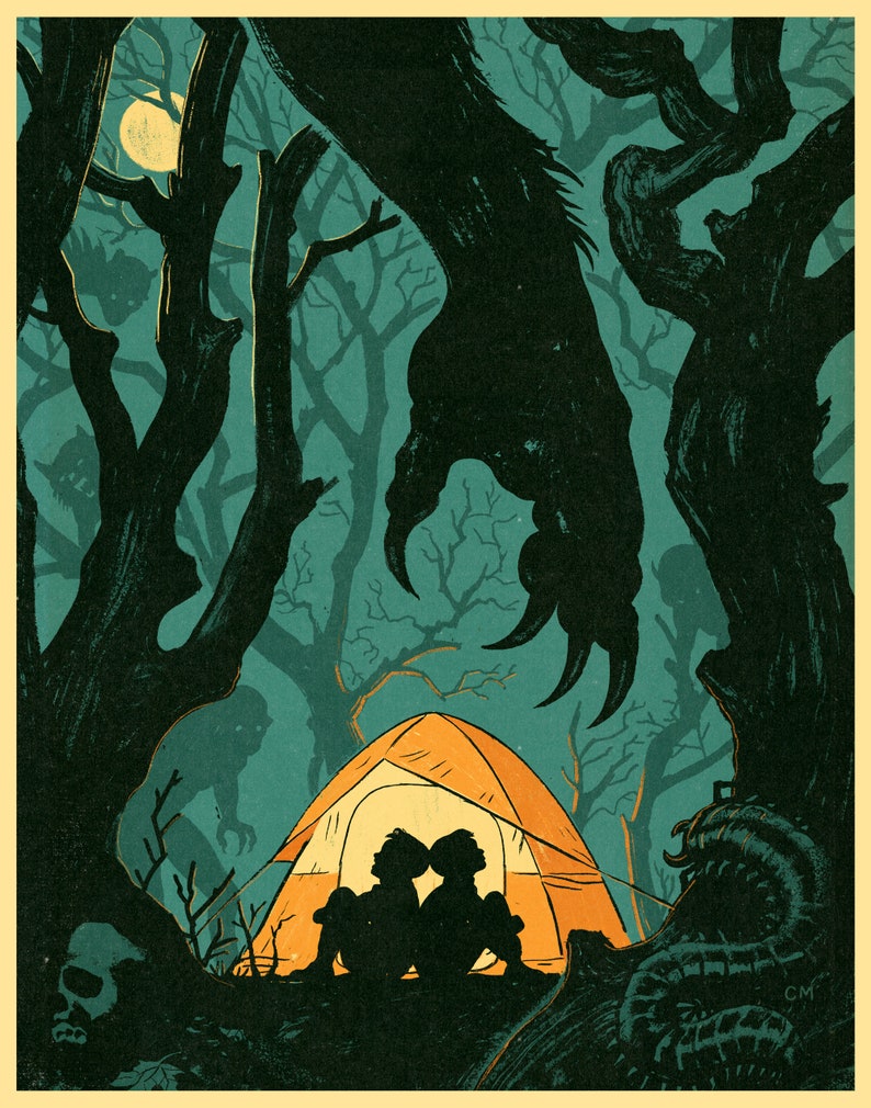 Spooky Vintage Camping Horror Print 11x14 image 1