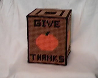 Give Thanks Tissue Box Cover PDF Plastic Canvas Pattern