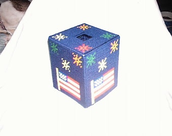 PDF Plastic Canvas Pattern July 4th Tissue Box Cover Patriotic