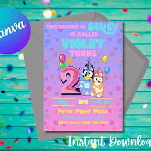Bluey 2nd birthday invitation | bluey birthday | bluey 2nd birthday | bluey invitation | girls 2nd birthday bluey | bluey and bingo birthday