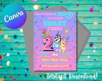 Bluey 2nd Birthday Invitation: Editable Canva Template (Digital Download