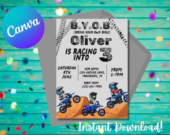 Dirt Bike Geburtstagseinladung: Motocross Party, bearbeitbare Vorlage (digitaler Download)