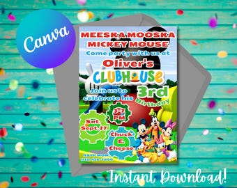 Invitación de cumpleaños editable de ratón: Plantilla de Canva (descarga digital)