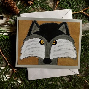 Carte de vœux blanche Folkart humoristique " WOLF "