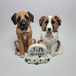 Two Custom Dog Cake Toppers, Custom Pet Cake Topper, Custom Dog Figure, Wedding, Handmade, Clay Creations by Laura
