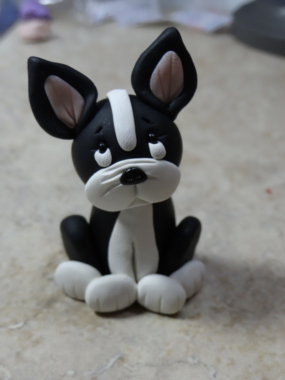 adorable seated boston terrier puppy collectible figurine
