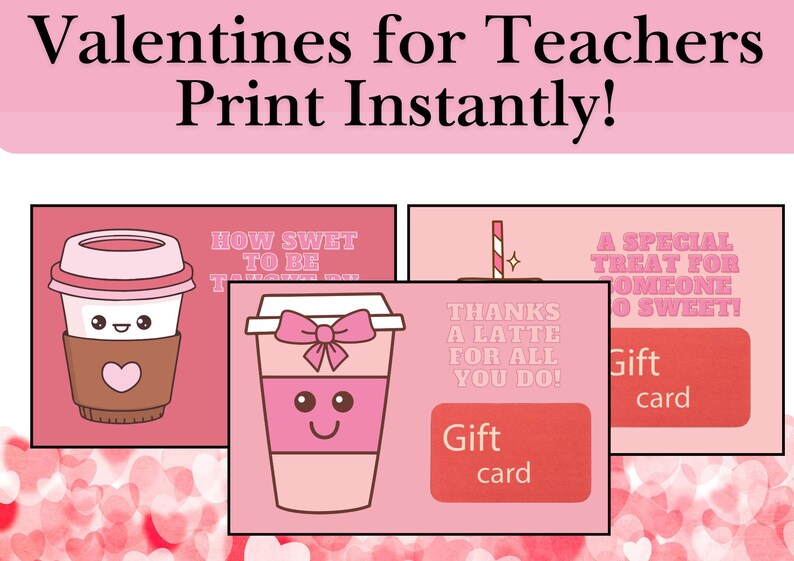 Teacher Valentine Card Printable Digital Download Gift Card Holder ...