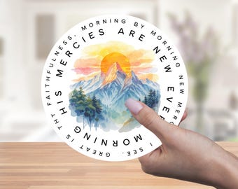 Christian Mountain Sticker, Religious Glossy Water Bottle Decal, Inspirational Laptop Journal Gift