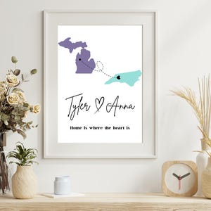 Jedes US STAATSKARTEN Wand-Kunst-Plakat, druckbare Fern zwei Zustandskarten, personalisierte Karte Plakat von Zustand zu Zustand-Karte, individuelles Umzugsgeschenk
