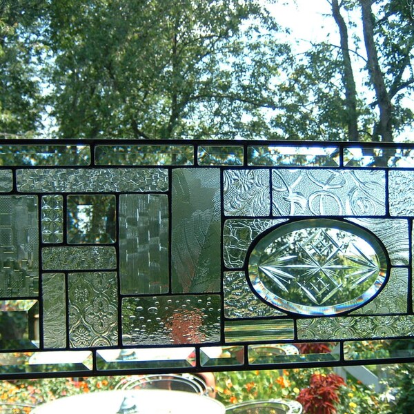 Stained Glass Clear Bevel Architectural Abstract Geometric Panel Sun Catcher Stained Glass Panel Window Hanging