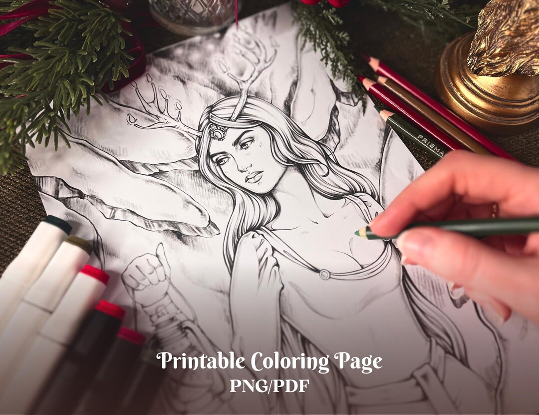 Yule Coloring Page for Adults, Magical Winter Solstice Illustration ...