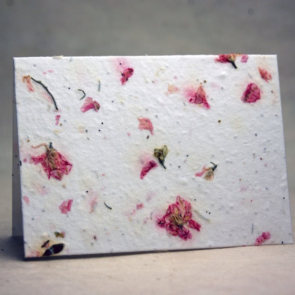 Handmade Seed Paper with Pink Petals and wildflower seeds - 10 cards #24S folding card with envelopes