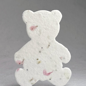 Teddy Bear Shape Handmade Wildflower Seed Paper Tags with Real Petals - 2" x 2.75" - Shower or Birthday Favors - Set of 24 or 96