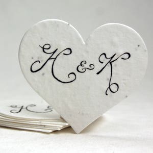 Custom, Personalized Large Seed Paper Hearts 2.85"w x 2.5"h - Your initials in black! set of 18