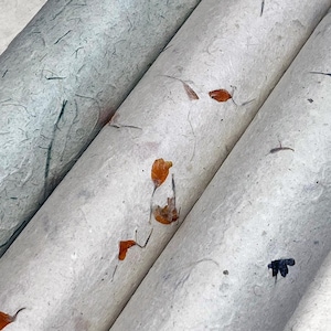 Seattle Botanical set of three handmade Wrapping Paper gift wrap - Pressed Cornflower Petals, Pressed Marigold Petals, Jute Fiber