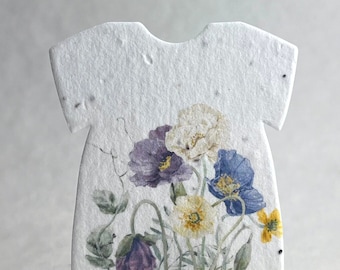 Infant Bodysuit  Shape Floral Art Seed Paper 3" x 2" Wildflower Cotton #10s for Baby Showers set of 12