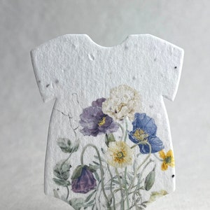Infant Bodysuit  Shape Floral Art Seed Paper 3" x 2" Wildflower Cotton #10s for Baby Showers set of 12