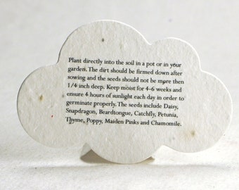 White Cloud Seed Paper Shape 3" x 2" Wildflower Cotton Fibers #10s with Planting Info set of 24
