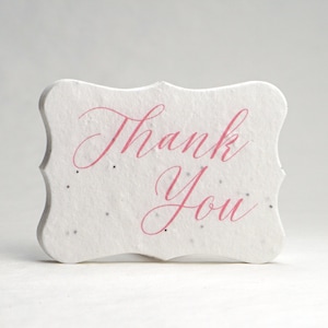 Seed Paper Card 3" long by 2.25" wide Wildflower White Cotton tag set of 24 Thank You Pink Print