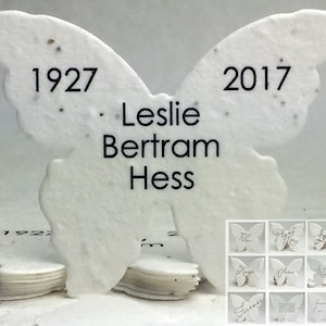 Memorials Custom Printed, Seed Paper Butterflies 3"w x 2.85"h for Celebrations of Life set of 18 double sided
