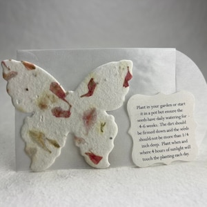 Seed Paper Butterflies 3"w x 2.85"h #24s Recycled Pink Flower Petals set of 24 with glassine envelope and planting guide
