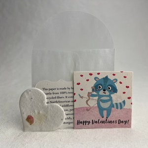 Whimsical Watercolor Children's Valentines - Recycled - 2" Squares - Mixed Set of 12 Prints with Envelopes, Seed Paper Hearts and Guides