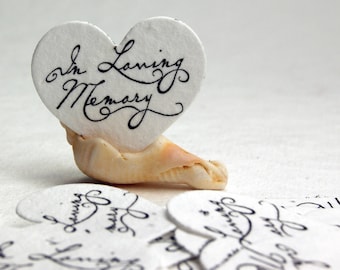 In Loving Memory Seed Paper Hearts 1.75" x 1.5" - Set of 15 - for Celebrations of Life and Memorials