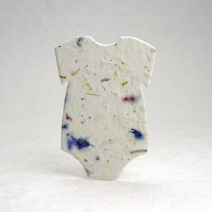 Infant Bodysuit Shape Recycled Flower Petal Seed Paper 3" x 2" Wildflower Cotton #45s for Baby Showers set of 24