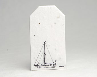Sailboat Sketch Seed Paper Gift Tag Set of Twelve Tiny Tags Boating