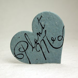 Large "Plant Me" Recycled Blue Seed Paper Hearts 2.85"w x 2.5"h Wildflower for Weddings or Events set of 24