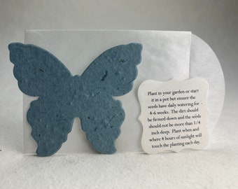 Seed Paper Butterflies 3"w x 2.85"h #34s Recycled Blue set of 24 with glassine envelope and planting guide