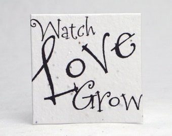 Of The Earth Seed Paper Tags 2 inch Square Watch Love Grow Printed Cotton Double Sided set of 24