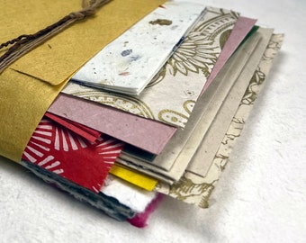 Paper Scrap for craft projects - Random swatch collection of seeded and non-seeded handmade paper goods. - 4 ounce pack.