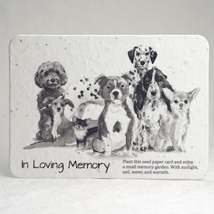 In Loving Memory Dog Lover Seed Paper Memorial Card with print set of six with envelopes