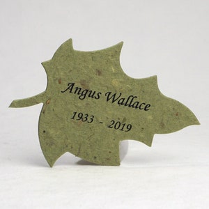 Memorials Custom Printed, Seed Paper Oak Leaf 3"w x 2"h for Celebrations of Life set of 16 double sided