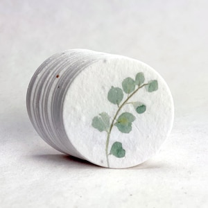 Seed Paper Circles 1.5" diameter | Eucalyptus Watercolor Art | Wildflower Seed Paper | Set of 20 or 100