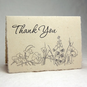 Wildflower Seed Paper Hand Torn Lotka Paper Thank You Set of 6 Cards and Envelopes
