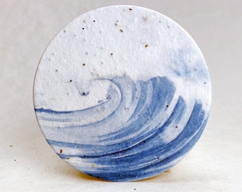 Ocean/Moon Seed Paper Large Circles 3.25" diameter White Cotton Wedding Favors Set of 12 - Planting Directions on Reverse