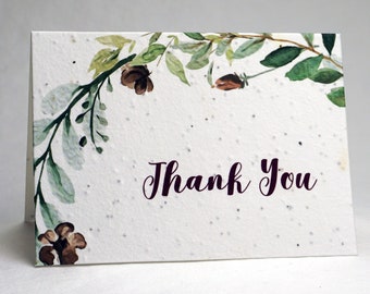 Wreath Detail Thank You Watercolor Print Wildflower Seed Paper Handmade Blank Recycled Card