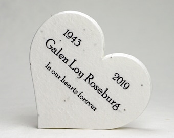 Custom, Personalized Large Seed Paper Memorial Hearts Set of 18 - Funeral and Celebration of Life