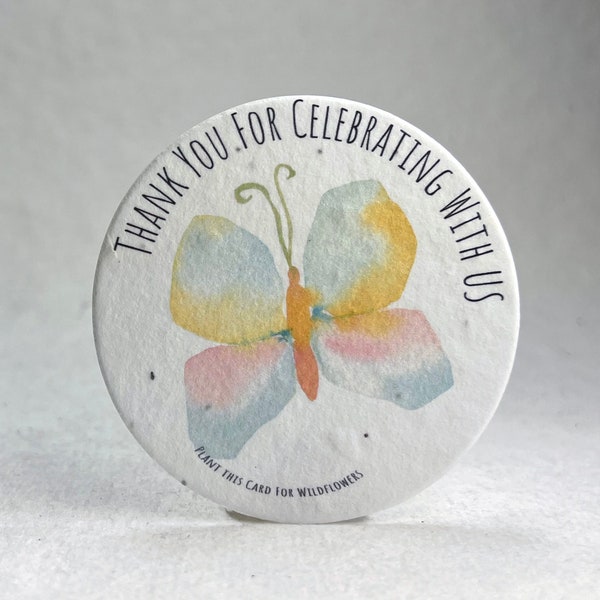 Pastel Butterfly Party Favor Thank You Seed Paper 3.25" Circle Tag Goody Bag Treat Set of 12 or 24 Fun Designs