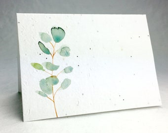 Eucalyptus Watercolor Print Wildflower Seed Paper Handmade Blank Recycled Card set of 3 or 10