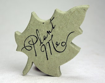 Plant Me Leaf Seed Paper Shape 3" x 2" Wildflower Green Lotka Fibers 14s with Print Set of 24