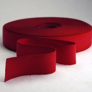 Hand Dyed Cotton Ribbon 24mm - 1&quot; Holiday Red - 3 yard cutting #153 Made in the USA